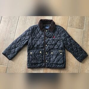 Polo by Ralph Lauren Kids Black Quilted With Corduroy Collar Barn Jacket Size 2T